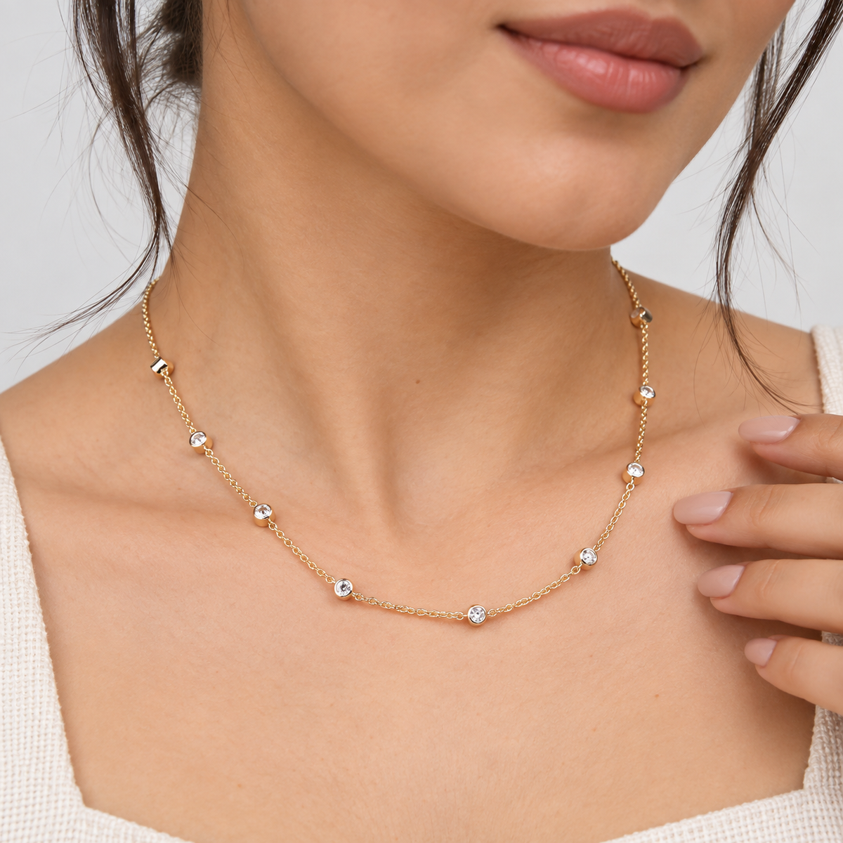 Lab Grown Diamond Round-Cut Station Necklace 0.90 Ct. (EF/VVS-VS)