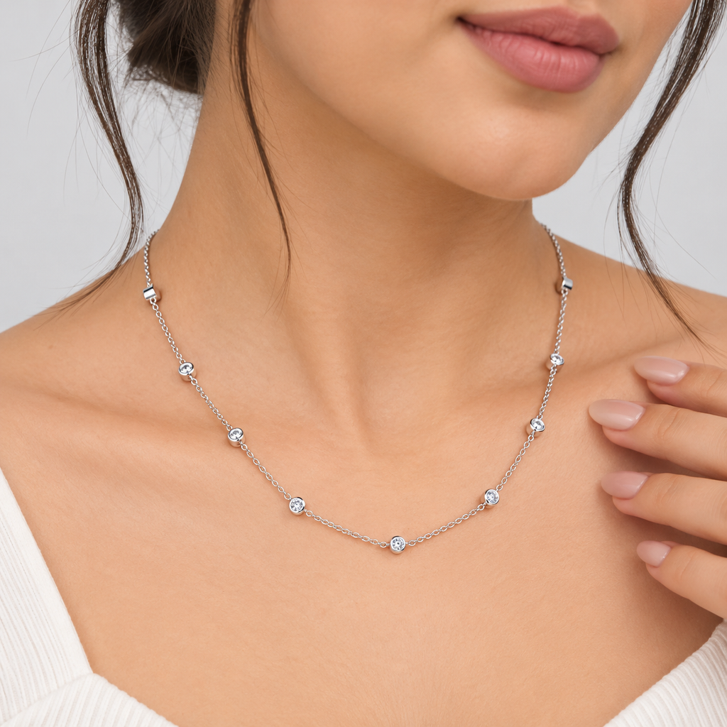 1 Ct. Lab Grown Diamond Round Cut Station Necklace (EF/VVS-VS)