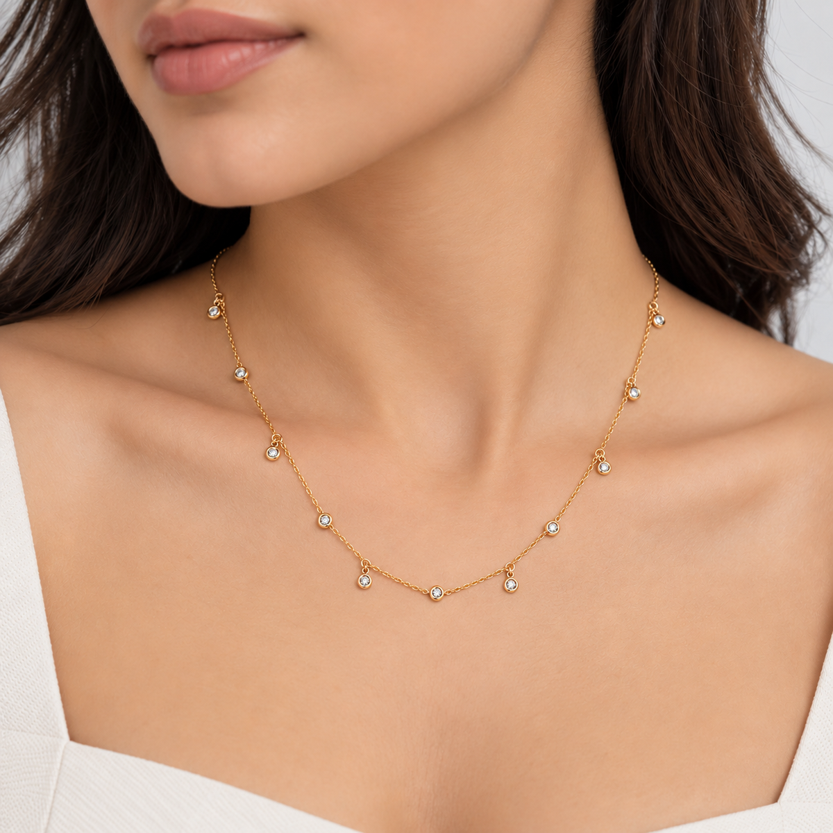 Lab Grown Diamond Round Cut Station Necklace 0.42 Ct. (EF/VVS-VS)