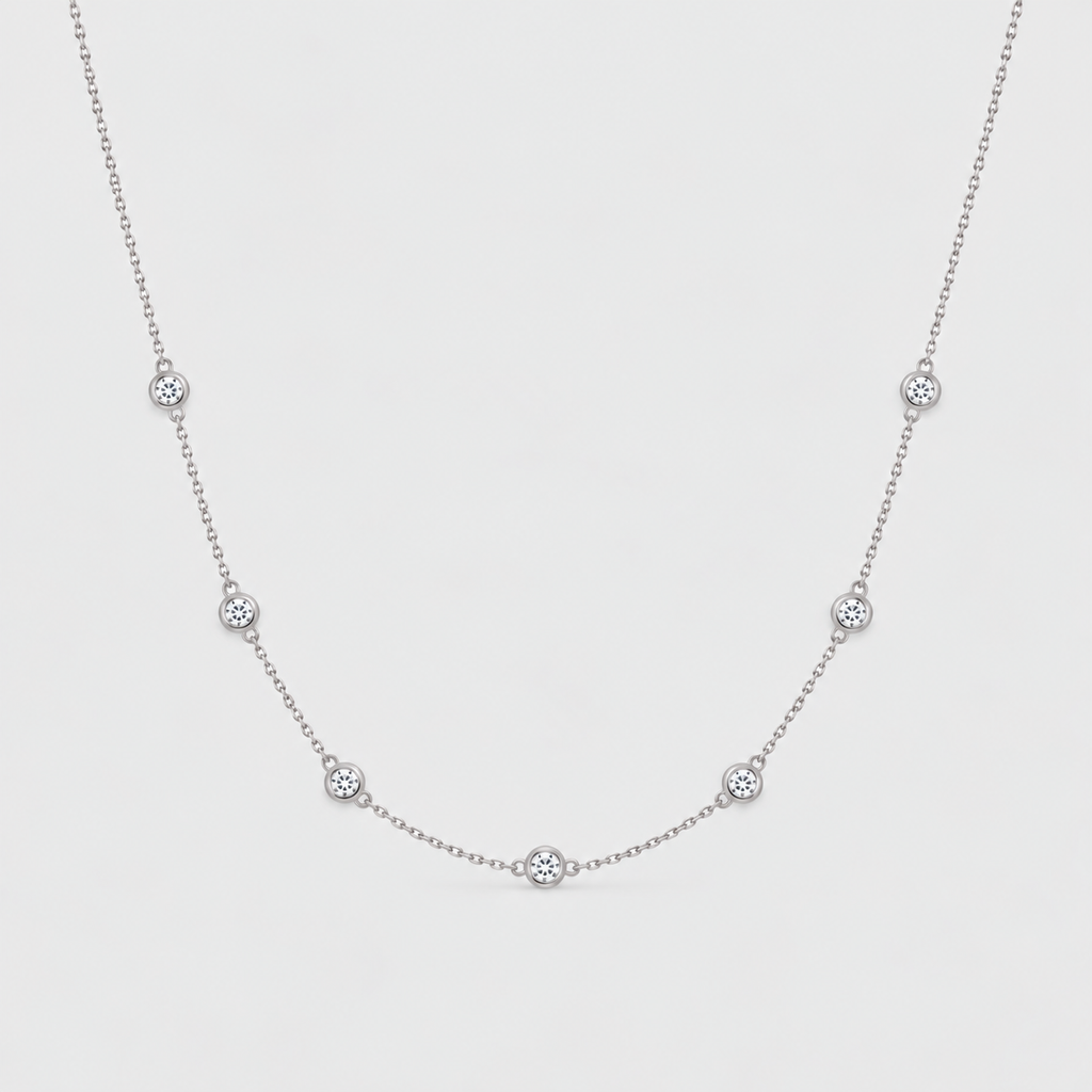 1 Ct. Lab Grown Diamond Station Necklace Round Cut (EF/VVS-VS)