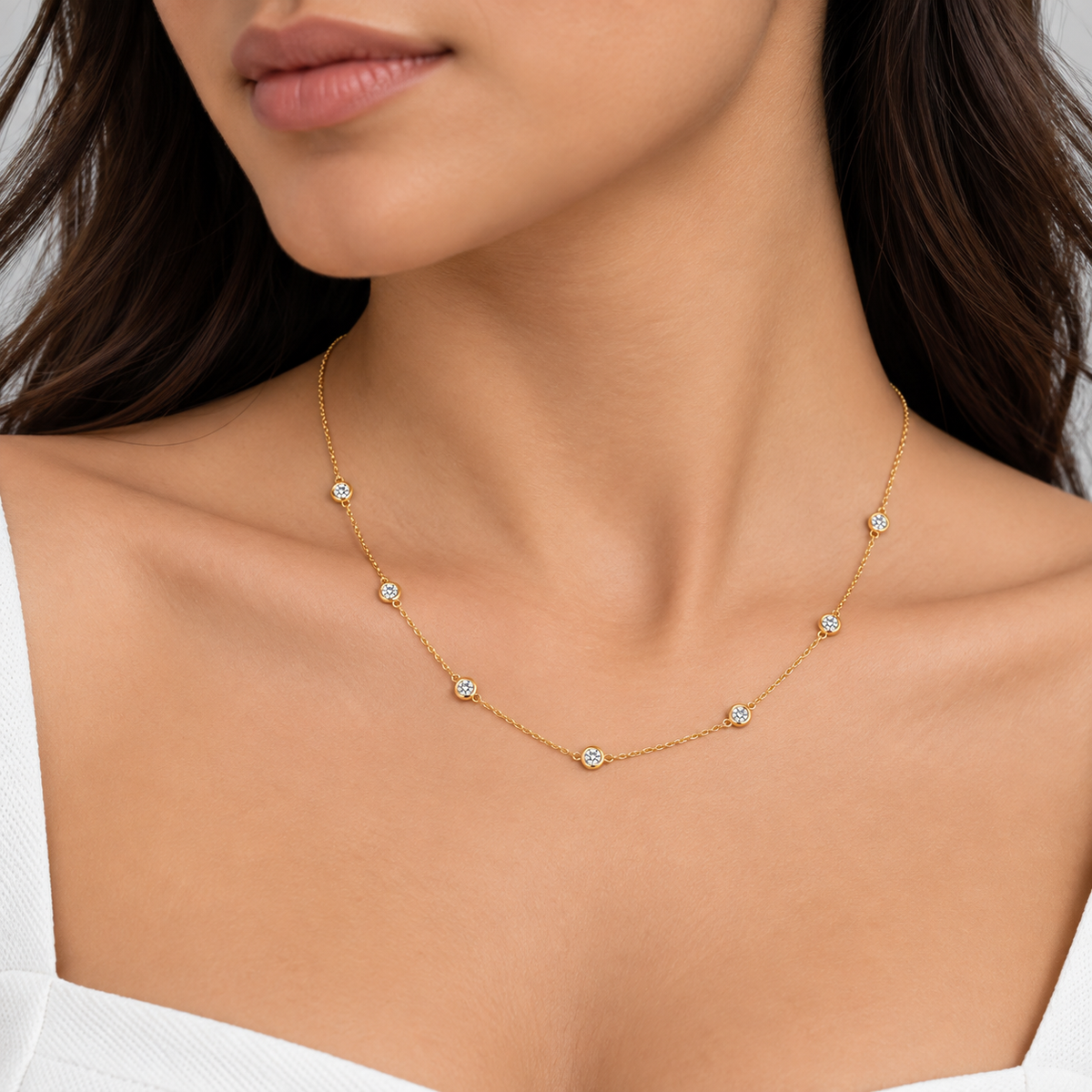1 Ct. Lab Grown Diamond Station Necklace Round Cut (EF/VVS-VS)