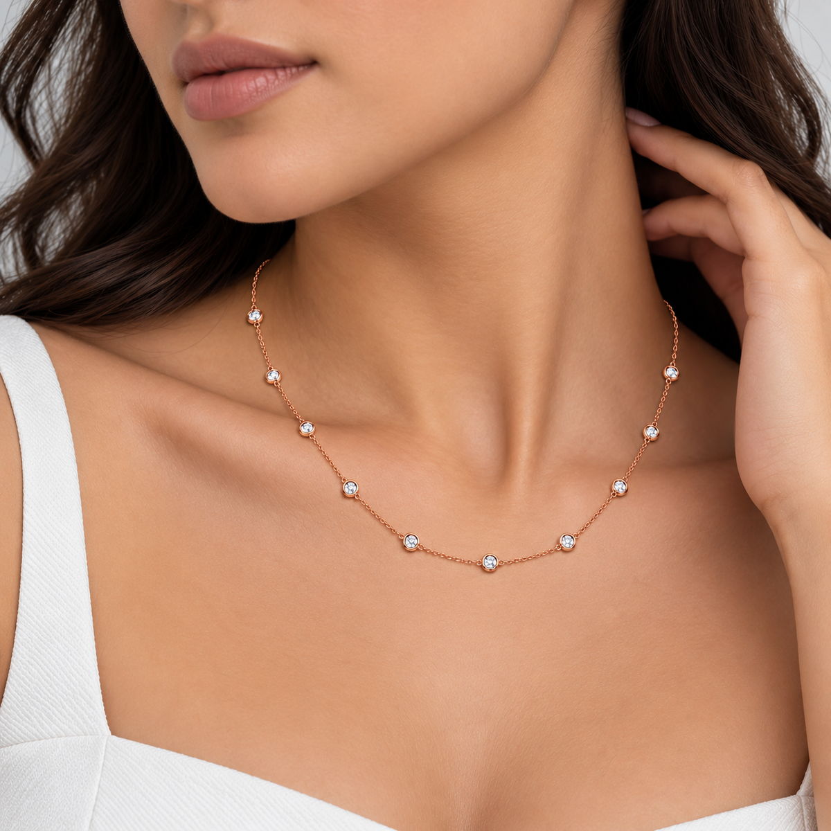 Lab Grown Diamond Station Necklace 0.98 Ct. Round Cut (EF/VVS-VS)
