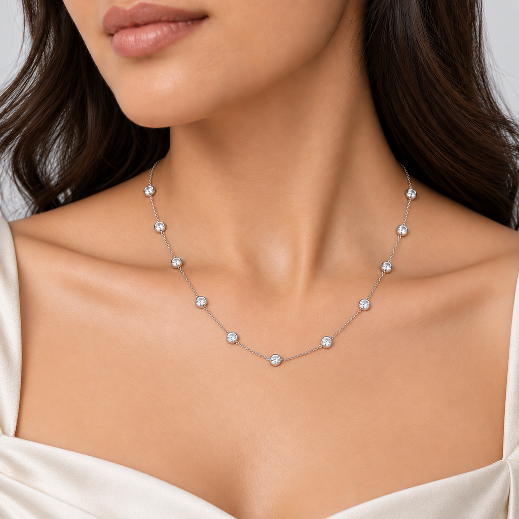 1.42 Ct. Lab Grown Diamond Round Cut Station Necklace (EF/VVS-VS)