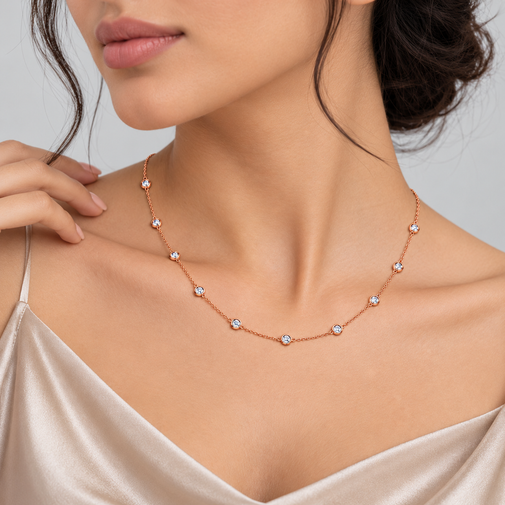 Lab Grown Diamond Round Cut Station Necklace 0.75 Ct. (EF/VVS-VS)