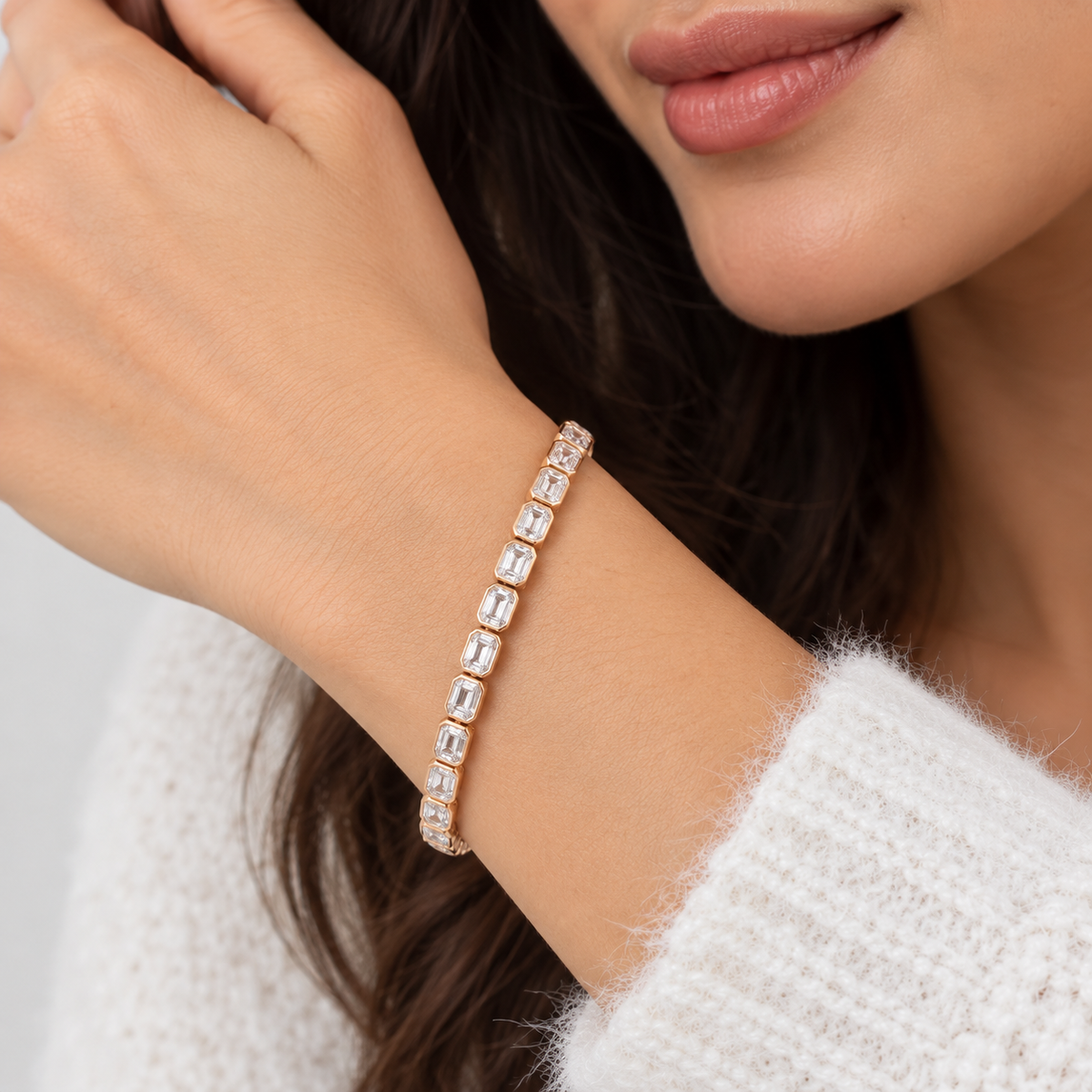 6 Ct Lab Grown Diamond Emerald Cut Tennis Bracelet (EF/VVS-VS)