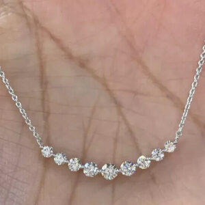 1CT Lab Grown Diamond Women's Wedding Curve Station Necklace 14K White Gold - Image 3