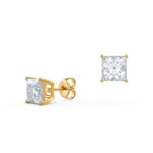 2CT Princess Cut Lab Grown Diamond Women' Anniversary Gift Stud Earring14K Yellow Gold - Image 5