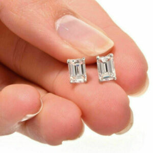 2CT Emerald Cut Lab Grown Diamond Women's Wedding Gift Stud Earring 14K White Gold - Image 4