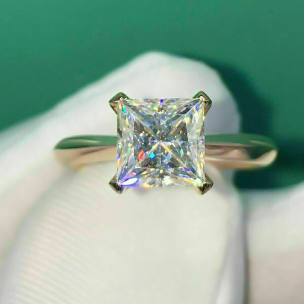 2CT Princess Cut Lab Grown Diamond Women's Engagement Solitaire Ring 14K Yellow Gold