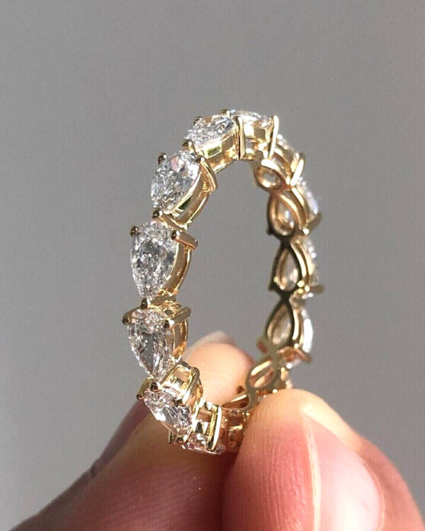 Pear 3CT Lab Grown Diamond Women's Valentine Gift Eternity Band 14K Yellow Gold