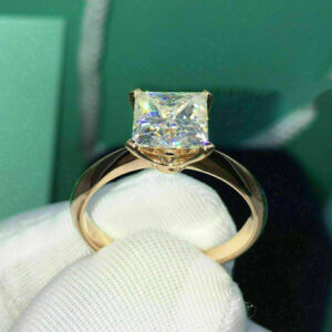 2CT Princess Cut Lab Grown Diamond Women's Engagement Solitaire Ring 14K Yellow Gold - Image 2