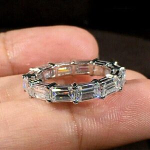 Sparkling 3CT Baguette Lab Grown Diamond Women's Wedding Eternity Band 14K White Gold - Image 7