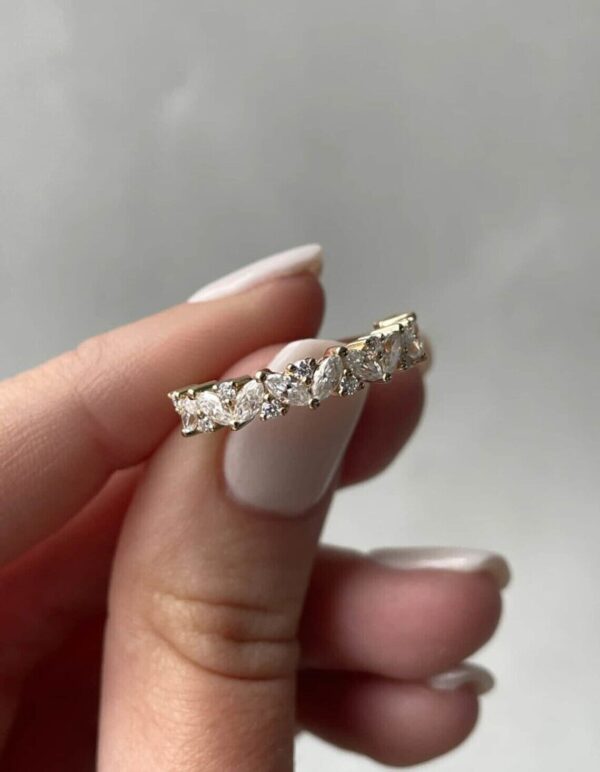 0.70 ct Marquise & Round Lab Grown Diamond Half Eternity Band Ring - Image 8