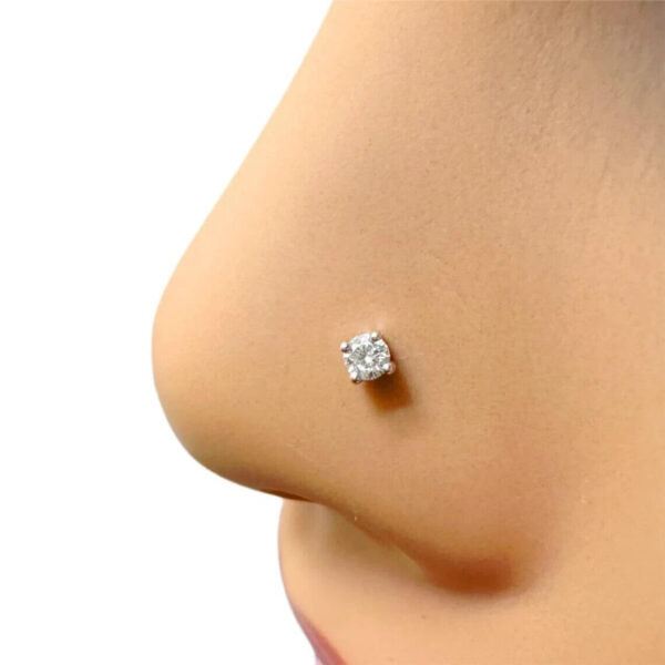 Lovely 3MM Round Lab Grown Diamond Women's Nose Pin Screw Back 14K Yellow Gold