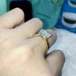 2CT Princess Cut Lab Grown Diamond Women's Engagement Solitaire Ring 14K Yellow Gold - Image 7