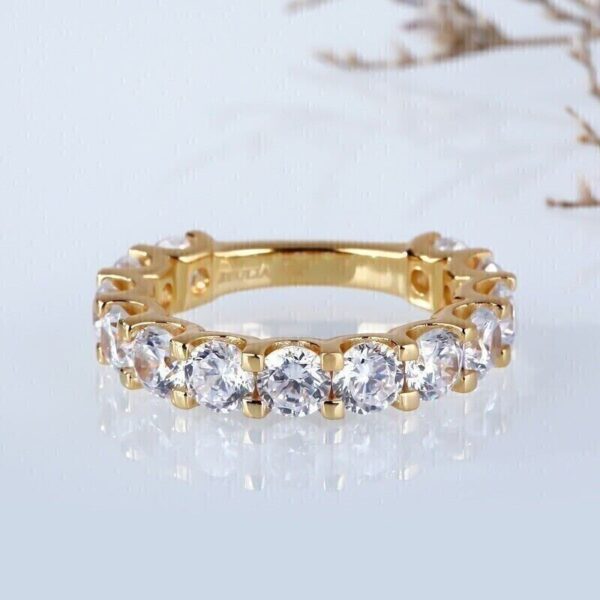 1CT Round Cut Lab Grown/CVD Diamond Women's Gift Half Eternity Band Ring 14K Yellow Gold