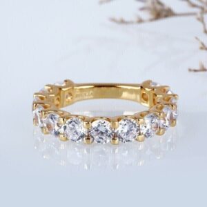 1CT Round Cut Lab Grown/CVD Diamond Women's Gift Half Eternity Band Ring 14K Yellow Gold - Image 2