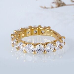 1CT Round Cut Lab Grown/CVD Diamond Women's Gift Half Eternity Band Ring 14K Yellow Gold - Image 4