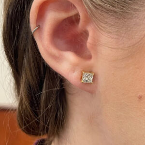 IGI Certified 2Ct Princess Cut Lab Grown Diamond Women's Birthday Gift Stud Earring 14K Yellow Gold - Image 3