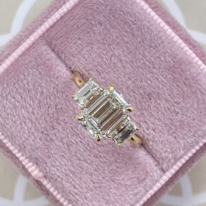 Lovely Emerald Cut 3CT Lab Grown Diamond Women's Birthday Three Stone Ring 14K Yellow Gold - Image 2