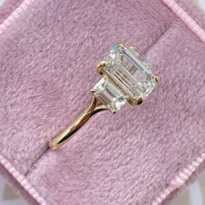 Lovely Emerald Cut 3CT Lab Grown Diamond Women's Birthday Three Stone Ring 14K Yellow Gold - Image 4