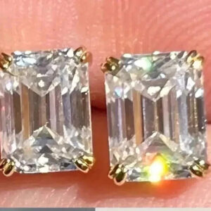 3CT Emerald Cut Lab Grown Diamond Women's Anniversary Gift Stud Earring IGI Certified 14K Yellow Gold - Image 6