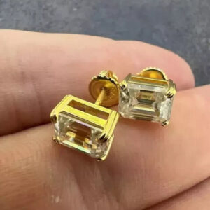 3CT Emerald Cut Lab Grown Diamond Women's Anniversary Gift Stud Earring IGI Certified 14K Yellow Gold - Image 5