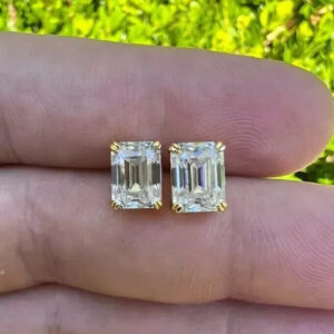 3CT Emerald Cut Lab Grown Diamond Women's Anniversary Gift Stud Earring IGI Certified 14K Yellow Gold - Image 4