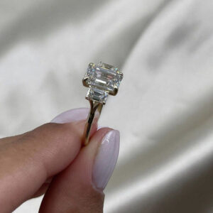 Lovely Emerald Cut 3CT Lab Grown Diamond Women's Birthday Three Stone Ring 14K Yellow Gold - Image 6