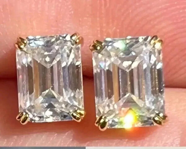 3CT Emerald Cut Lab Grown Diamond Women's Anniversary Gift Stud Earring IGI Certified 14K Yellow Gold