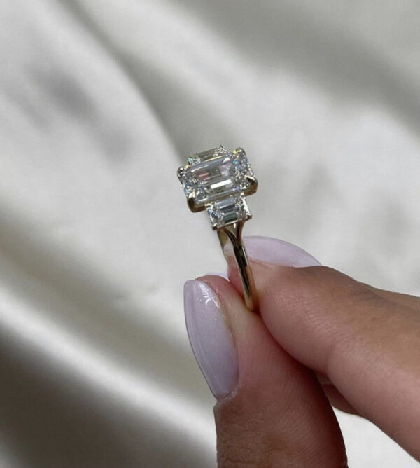3 ct Emerald Cut Lab Grown Diamond Solitaire Ring - Image 7