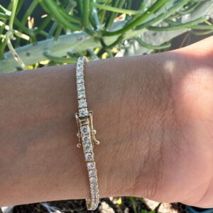 Sparkling Round Cut Lab Grown Diamond Women's Anniversary Gift Tennis Bracelet 14K Yellow Gold - Image 9