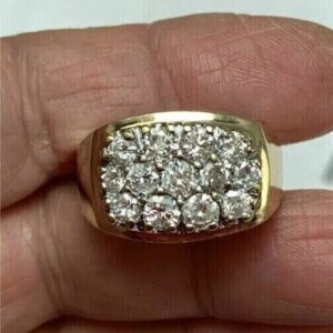 2Ct Round Lab Grown Diamond Men's Wedding Gift Cluster Ring 14K Yellow Gold - Image 2