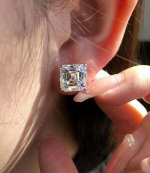 3 ct Asscher Cut Lab Grown Diamond Unisex Solitaire Earrings - Image 3