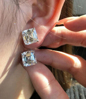 3 ct Asscher Cut Lab Grown Diamond Unisex Solitaire Earrings - Image 2