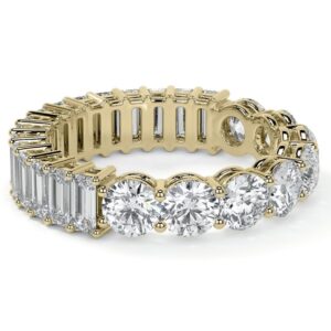 4CT Round & Emerald Cut Lab Grown Diamond Women's Valentine's Gift Eternity Band 14K Yellow Gold - Image 5