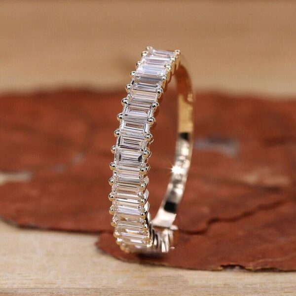 1CT Baguette Lab Grown Diamond Women's Engagement Gift Half Eternity Band Ring 14K Yellow Gold