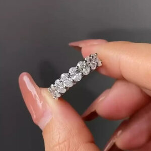 1CT Oval Cut Lab Grown Diamond Women's Anniversary Half Eternity Band 14K White Gold - Image 12