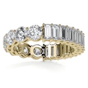 4CT Round & Emerald Cut Lab Grown Diamond Women's Valentine's Gift Eternity Band 14K Yellow Gold - Image 4