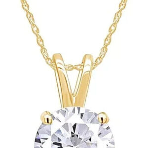 Sparkling 2CT Round Women's Wedding Gift Solitaire Pendant With Chain 14K Yellow Gold - Image 2