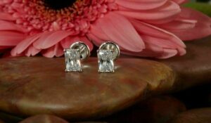 2 ct Emerald Cut Lab Grown Diamond Solitaire Earrings - Image 3