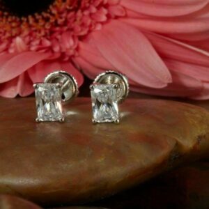 2CT Emerald Cut Lab Grown Diamond Women's Wedding Gift Stud Earring 14K White Gold - Image 3