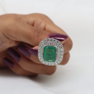 2.50CT Emerald Cut Green Emerald Lab Grown Diamond Women's Anniversary Gift Ring 14K White Gold - Image 2