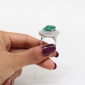 2.50CT Emerald Cut Green Emerald Lab Grown Diamond Women's Anniversary Gift Ring 14K White Gold - Image 7