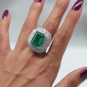 2.50CT Emerald Cut Green Emerald Lab Grown Diamond Women's Anniversary Gift Ring 14K White Gold - Image 3