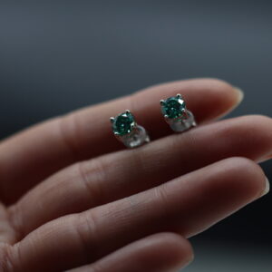 1CT Round Cut Green Emerald Lab Grown Diamond Wedding Gift Stud Earring 14K White Gold - Image 6