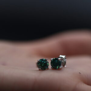 1CT Round Cut Green Emerald Lab Grown Diamond Wedding Gift Stud Earring 14K White Gold - Image 4