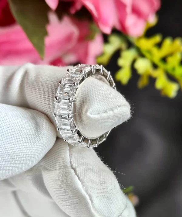 3.75 ct Emerald Cut Lab Grown Diamond Full Eternity Band Ring - Image 5
