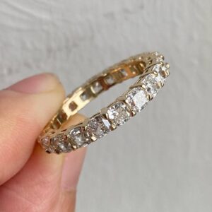 3ct Cushion Lab Grown Diamond Women's Valentine Gift Eternity Band Ring 14K Yellow Gold - Image 5