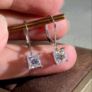 2CT Princess Lab Grown Diamond Women Gift Drop Dangle Earring 14K Yellow Gold - Image 3